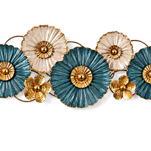 Elegant Art Deco-Style Distressed <b>Flower</b> <b>Wall</b> Art Hanging Multi-Color Metal Handmade Customizable Home Decoration At Wholesale - Product Image 1