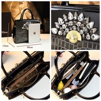 Sac à main de luxe en cuir PU à motif crocodile pour femme, sac fourre-tout orné de strass et de cristaux, élégant et de créateur, idéal pour le bureau