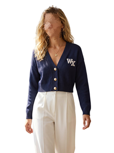 Cropped Style Oversized Knit <strong>Cardigan</strong> <strong>Navy</strong> Blue Custom Logo Knitwear Embroidery Style Short <strong>Cardigan</strong> for Women - Product Image 2