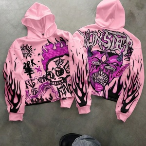 Sudadera con Capucha GRAVVI Personalizada con Diseño de Calavera y Llamas, Estilo Punk Urbano, Cierre de Cremallera, Talla Grande para Hombre - Product Image 2