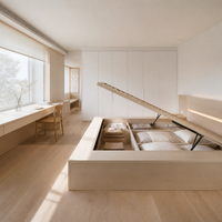 Lit plateforme tatami encastré sur mesure, blanchi à la chaux, style suédois, avec armoire intégrée sans jointure pour chambre nordique