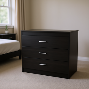 Commode à 3 tiroirs Bethage en bois de wengue noir, meuble de chambre moderne autoportant - Product Image 2