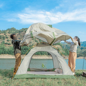 Tente de camping d'extérieur pour 2 à 4 personnes avec conception à double couche, épaissie pour la protection contre la pluie et l'ombrage, adaptée aux plages sablonneuses - Product Image 3