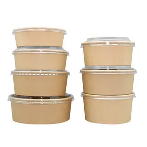 Custom Made 750ml 1000ml 32 Oz Disposable Biodegradable Containers Take Away Cup Bowl Pla Bowl Kraft Salad Bowl With Lid