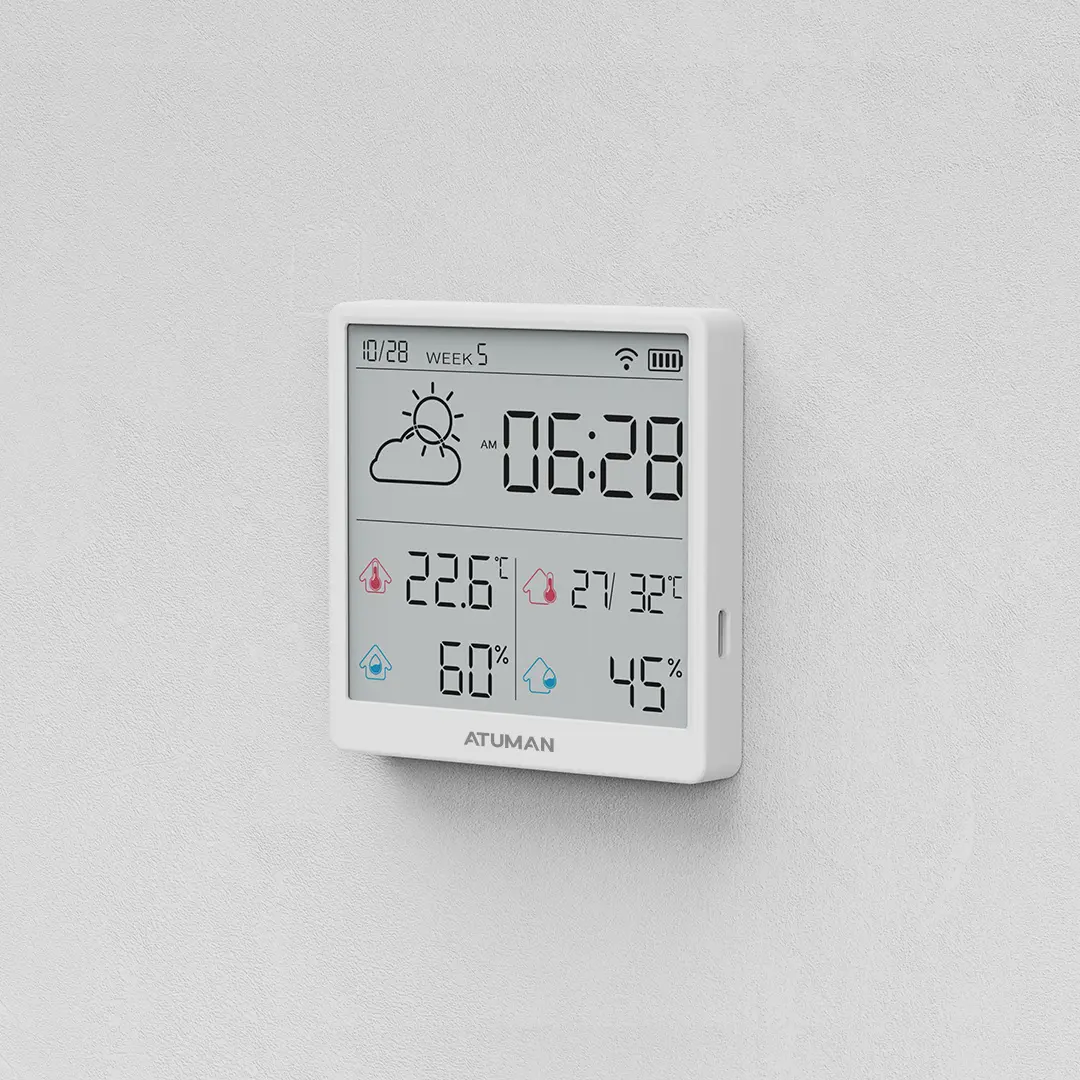 घरेलू मौसम स्टेशन के लिए ATuMan TH3 इनडोर डिजिटल थर्मामीटर हाइग्रोमीटर तापमान आर्द्रता मीटर घड़ी