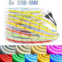 Artículo de Venta Rápida: Tira de Luz LED COB USB de 5V, Cinta LED Flexible de Bajo Voltaje de 5V, 320 LED por Metro, 3000K-6000K, Venta de Fábrica