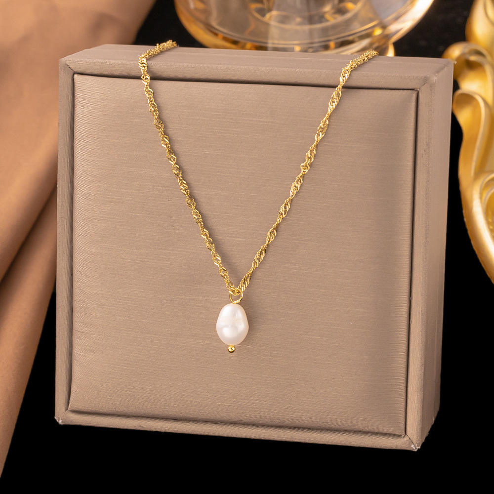 [xlh23] water ripple pearl necklace gold