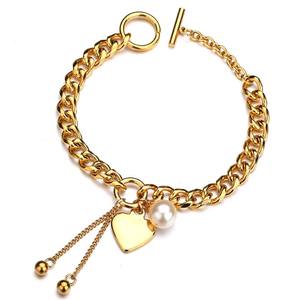 Bracelet chaîne à mailles or inoxidable, bijou à breloque pour femmes en acier inoxydable - Product Image 2