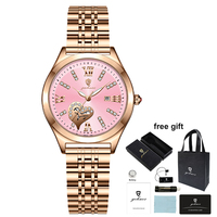 Montre-bracelet pour femme Gohuos 7816 en acier inoxydable or rose, quartz, design tendance avec diamants, affichage automatique de la date, montre tendance pour femmes
