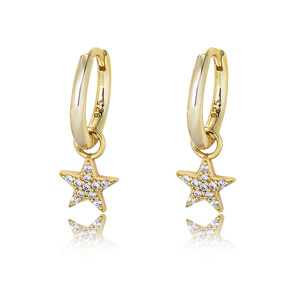 Vente en gros de boucles d'oreilles créoles en argent sterling 925 goutte d'étoile avec zircon 18K boucles d'oreilles cercles polyvalentes plaquées <span class=keywords><strong>gola</strong></span> pour femmes - Product Image 1