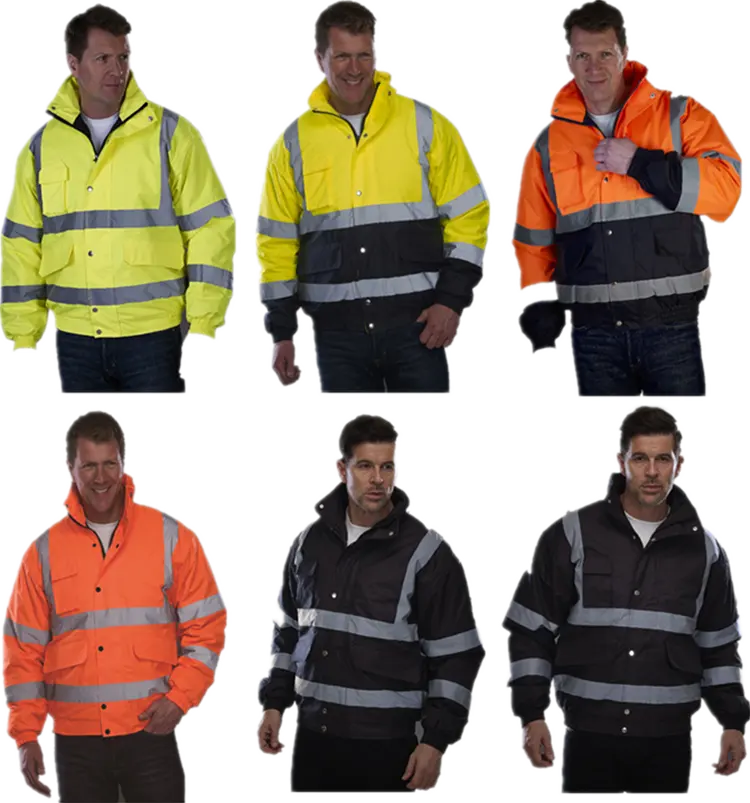 EU sizes certified 300D oxford PU coated quilted hivis jacket water proof high visibility jacket reflective safety jacket