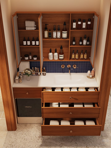 <span class=keywords><strong>Mueble</strong></span> <span class=keywords><strong>de</strong></span> <span class=keywords><strong>Baño</strong></span> Flotante Modular XINGRUO con Acabado <span class=keywords><strong>de</strong></span> Madera Retro, Ranura Integrada <span class=keywords><strong>para</strong></span> <span class=keywords><strong>Lavadora</strong></span> <span class=keywords><strong>y</strong></span> <span class=keywords><strong>Lavabo</strong></span>, <span class=keywords><strong>para</strong></span> <span class=keywords><strong>Baño</strong></span> Principal - Product Image 4