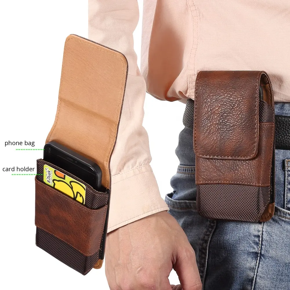 For iphone 14 13 12 11 Pro max XR XS MAX Universal 5.2-7.0'' inch Leather Mobile Phone Bag Waist Bag Belt Pouch Holster Case