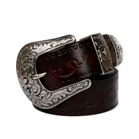 Ceinture unisexe en alliage gaufré style mongol vintage pour homme – Cuir de vachette pleine fleur tanné végétal avec motif ethnique sculpté