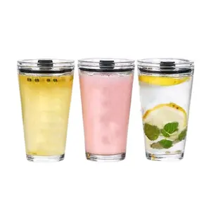 苏打水透明果汁印刷量杯带盖罐装异型杯升华玻璃杯带盖和吸管