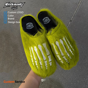 Customized anti slip cork fur slippers, printed embroidery, fur, luxurious leather slippers - Product Image 1