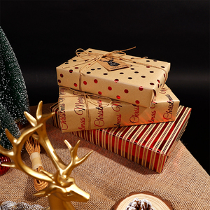 Wholesale 80g Christmas Brown Hot Stamping Kraft <b>Paper</b> <b>Tissue</b> 43*300cm Gift Luxury Custom Packaging Wrapping <b>Paper</b> Roll - Product Image 6