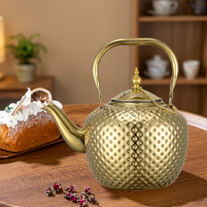 Bouilloire à thé vintage en métal avec couvercle, couleur or, motif diamant, poignée en métal, pot à eau, bouilloires - Product Image 3