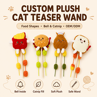 Vente en gros : Jouet interactif pour chat en peluche, baguette de chat en forme de nourriture, avec manche en bois et clochette, herbe à chat, logo personnalisé, cadeau promotionnel