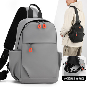 Men's Chest <b>Bag</b> Gray <b>Black</b> Military Green Dark Blue Solid Color With Usb Port Everyday Outfits Breathable Spring 2025 - Product Image 1