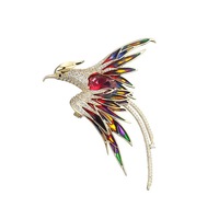 Broche Phénix de style chinois en gros, broche Phénix à longue queue en strass, broche Phénix à peinture à l'huile colorée