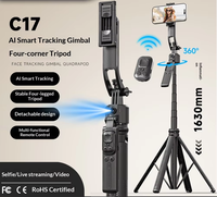 Perche à selfie pour téléphone portable C17, trépied en alliage d'aluminium, suivi intelligent IA, anti-tremblement, caméra rétractable panoramique-élevable entièrement automatique