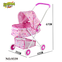 Poussette de poupée en métal réglable grande taille, modèle de jeu d'imitation en plastique pour enfants, style rose pour filles