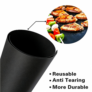 Tapis de cuisson pour barbecue en fibre de verre enduite de PTFE noir, épaisseur 0,1/0,2 mm, antiadhésif, compatible lave-vaisselle, écologique, 30x60 cm - Product Image 5