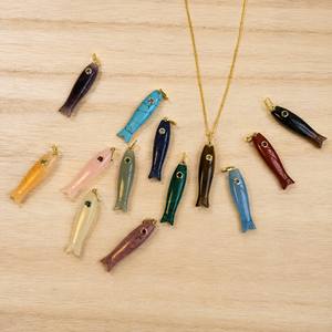 <span class=keywords><strong>Pendentif</strong></span> poisson en pierre naturelle avec micro-pavé en laiton et œil en CZ, breloque animale faite à la main pour la création de colliers bohèmes sur le thème de l'océan - Product Image 4