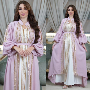 Vente en gros de luxe <span class=keywords><strong>Djellaba</strong></span> ensemble deux pièces pour femmes Marocaine Kaftan manches bouffantes Abaya Dubai 2025 pour fête de fille - Product Image 4