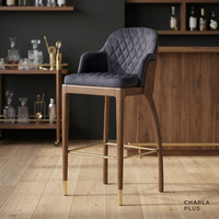 Taburete de Bar Comercial Acolchado con Estructura de Madera y Base de Metal, Silla de Barra Moderna Tapizada para Comedor o Bar