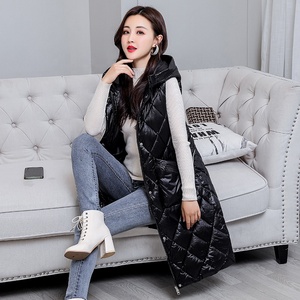 Chaleco largo negro para <span class=keywords><strong>mujer</strong></span>, chaqueta con capucha, Abrigo acolchado con cremallera, chaleco <span class=keywords><strong>sin</strong></span> mangas con burbujas, Parka, prendas de vestir, chaleco <span class=keywords><strong>sin</strong></span> mangas, chaqueta - Product Image 5