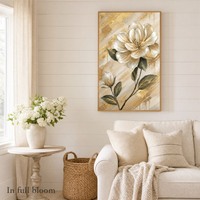 SEQIAO Peinture à l'huile sur toile de luxe faite à la main, motif floral et feuillage contemporain, impression numérique 6 couleurs, encadrée, décoration murale, cadeau pour la maison