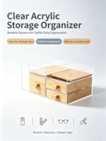 Organisateur de bureau en acrylique et bambou avec tiroirs de rangement, boîte de rangement multi-compartiments, organisateur multifonctionnel pour cosmétiques, papeterie