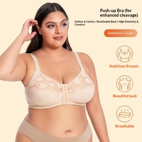 Sujetador de encaje inalámbrico de copa completa para busto grande, lencería sexy de talla grande con cierre frontal, transpirable y de corte alto.