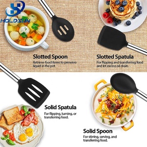 Ensemble d'ustensiles de cuisine multifonctionnels en silicone résistant à la chaleur 7 pièces pour femmes modernes avec poignée antidérapante en acier inoxydable - Product Image 4