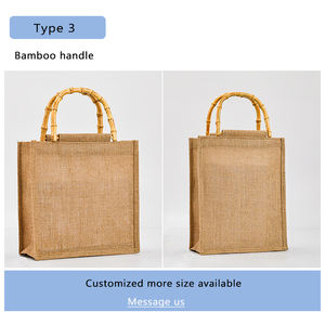 Sac en vrac <span class=keywords><strong>tendance</strong></span> 2024 sacs bularp bouton poignée en bambou sac fourre-tout en jute naturel personnalisé avec logo imprimé personnalisé - Product Image 5