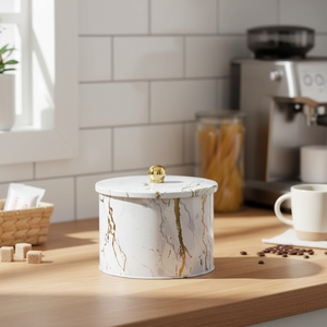 Mango de perilla de recipiente de Metal blanco de mármol de 2.9L, 175mm x 130mm para almacenamiento de azúcar de alimentos domésticos para cocina, almacenamiento en el hogar - Product Image 3