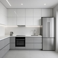 Meubles de cuisine modulaires écologiques minimalistes blancs laqués brillants en MDF, fabriqués en Chine - Solution complète pour appartement