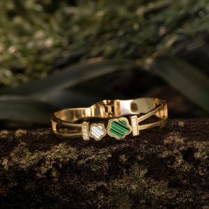 Fashion <b>Bangle</b> 316L Stainless Steel PVD Gold Plating With Green And White Inlay <b>For</b> Women Jewelry - Product Image 3