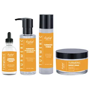 Kit Cuidados Com A Pele Natural Set Private Label Iluminamento Lightening Umidade Cúrcuma 4in1 Facial Cleaner Toner Soro e Creme - Product Image 1