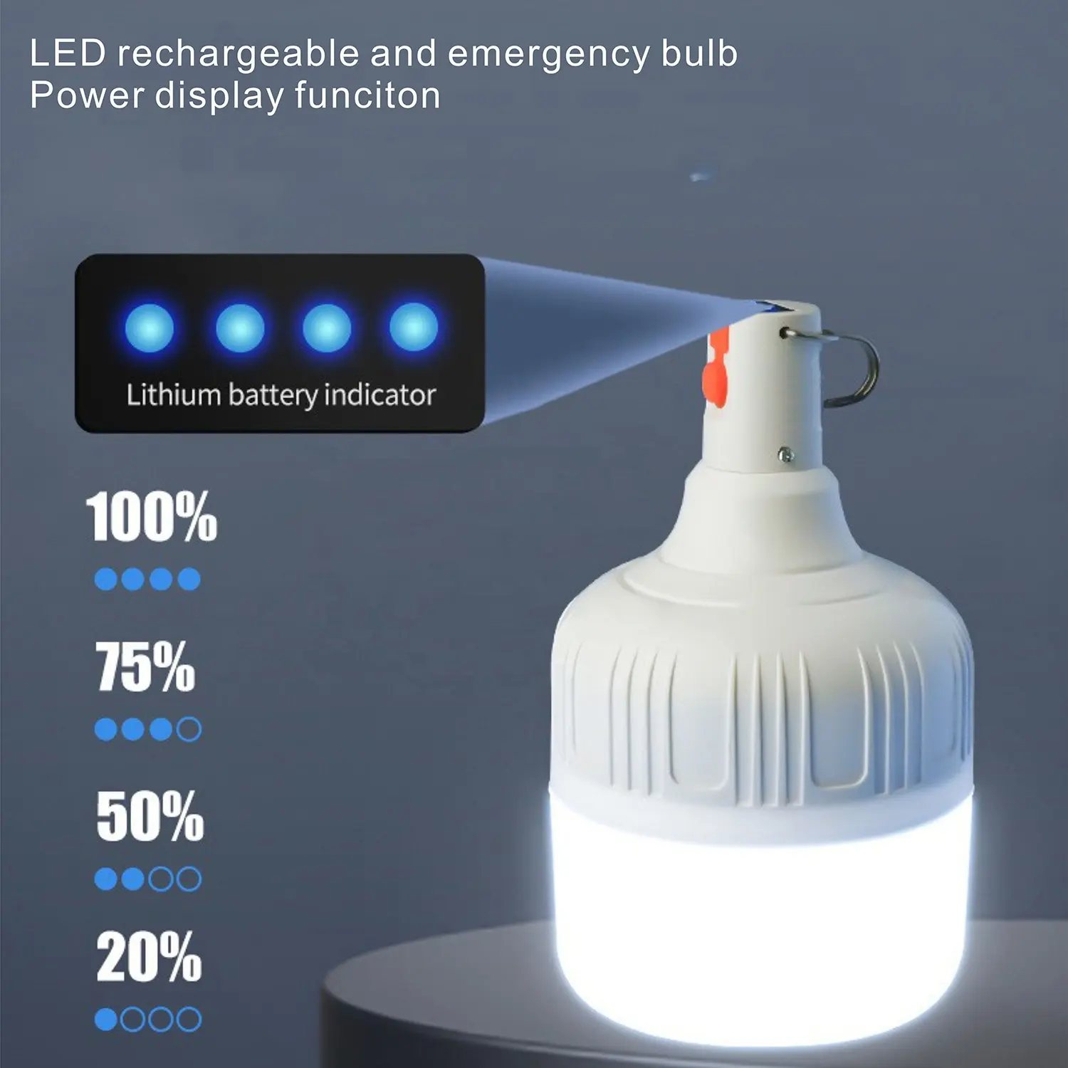 หลอดไฟ LED 20W แบบชาร์จไฟได้กันฝนใช้ในเต็นท์ตั้งแคมป์ใช้ในบ้านประหยัดพลังงาน