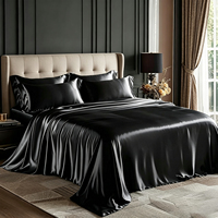 Parure de lit en soie artificielle quatre pièces avec taies d'oreiller en satin et drap-housse, linge de lit lisse et brillant pour chambre à coucher