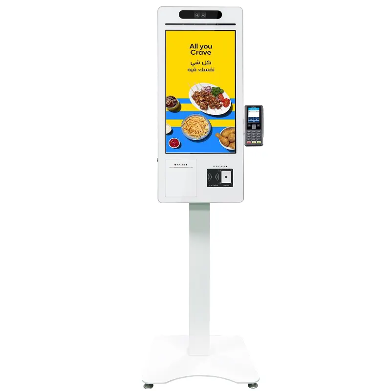 Monitor de toque auto-serviço de pagamento com leitor de cartão, impressora térmica, scanner de código de barras