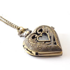 ساعات جيب نسائية على شكل قلب من سبائك الفضة والبرونز، هدية أنيقة للسيدات - Product Image 2