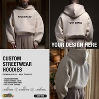 Sweat à capuche oversize à imprimé puff personnalisé OEM, coupe courte, 500 g/m², en molleton français, grande capuche, poche cachée, poids lourd, uni, pour l'hiver