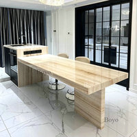 BYOY008 Vasque de salle de bain moderne en bois massif sculpté à cannelures, vasque en pierre d'onyx blanche pour hôtel et villa