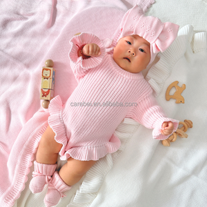 Traje de burbuja personalizado para recién nacido, suéter grueso con volantes, Pelele de brazos, prendas de punto para bebé, tela bordada con volantes de algodón para niña - Product Image 6