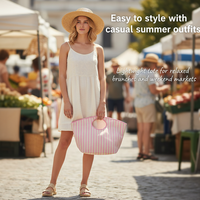 Sac fourre-tout en toile et polyester à rayures, design personnalisé Royal Fair, pour l'été, portable, élégant, pour le quotidien, les rendez-vous et les occasions décontractées
