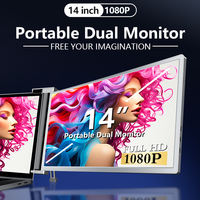 Moniteur portable IPS 14 pouces et extension d'écran pour ordinateurs portables de 14 à 17,3 pouces, triple écran Full HD 1920x1080, luminosité 300 cd/m²